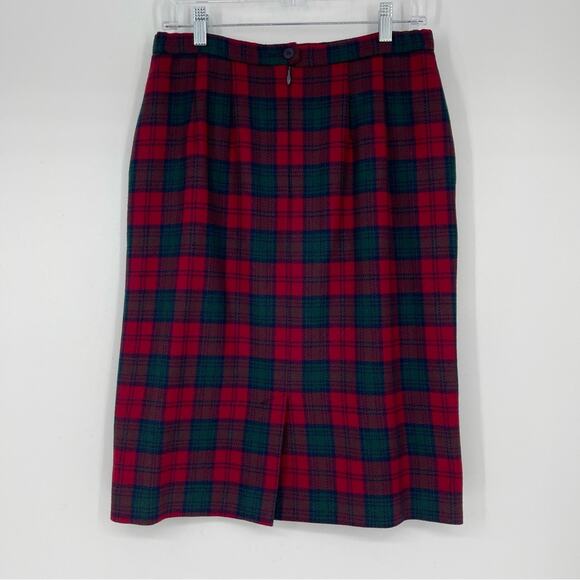 Pendleton Sz 12 Petite Wool Red Green Black Lined Skirt Pleated Pockets Tartan - Picture 3 of 16